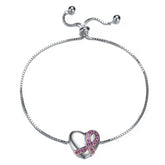 Teens/Young Adults White Gold Plated With Infinity Ribbon on Heart Adjustable Bracelet